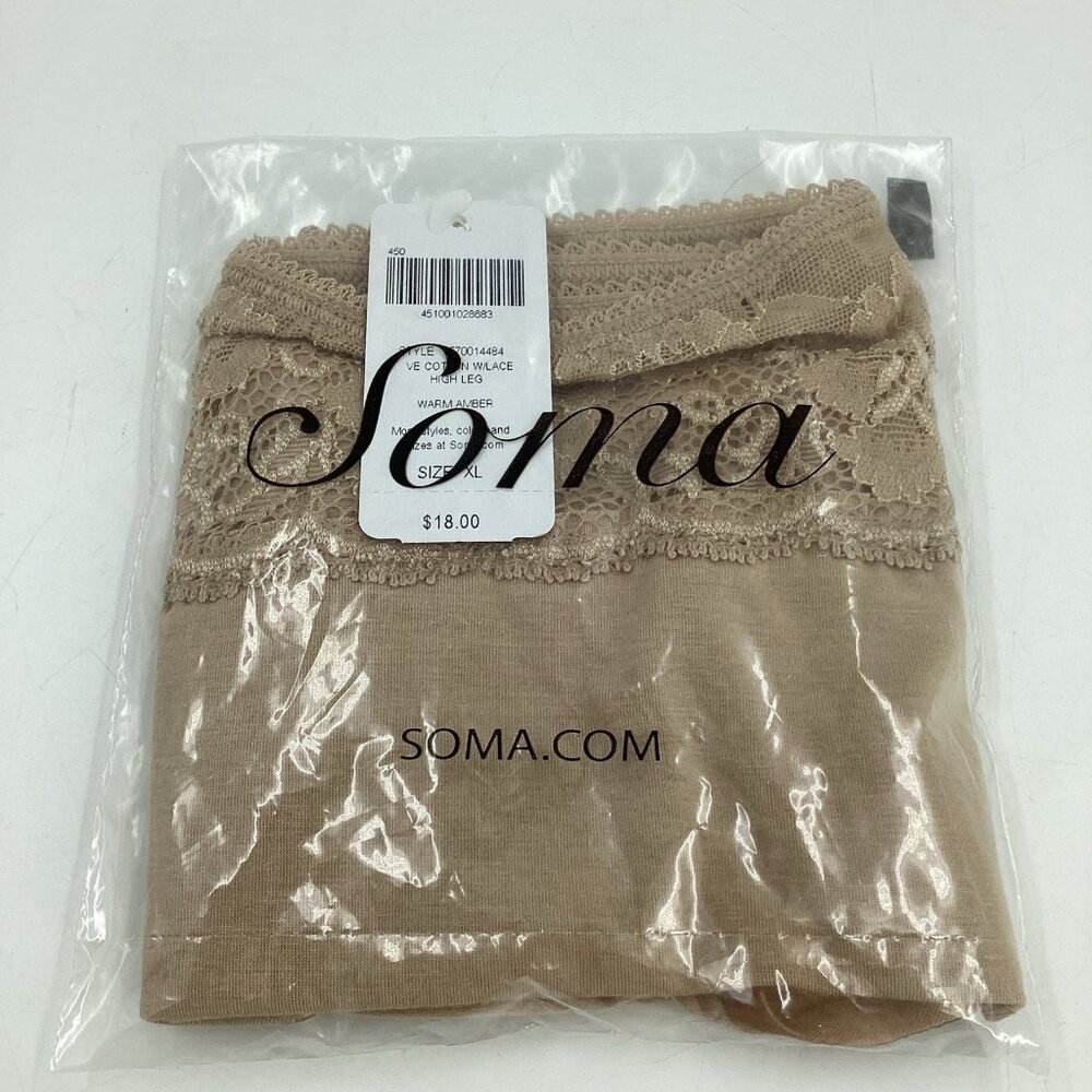 SOMA VANISHING EDGE W/ LACE HIGH LEG PANTIES IN WARM AMBER  SIZE XL NWT